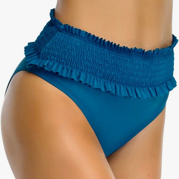 🏖️SHEKINI Ruched/Smocked High Waisted Swim Bottom🏖️ NWT - Picture 5 of 14